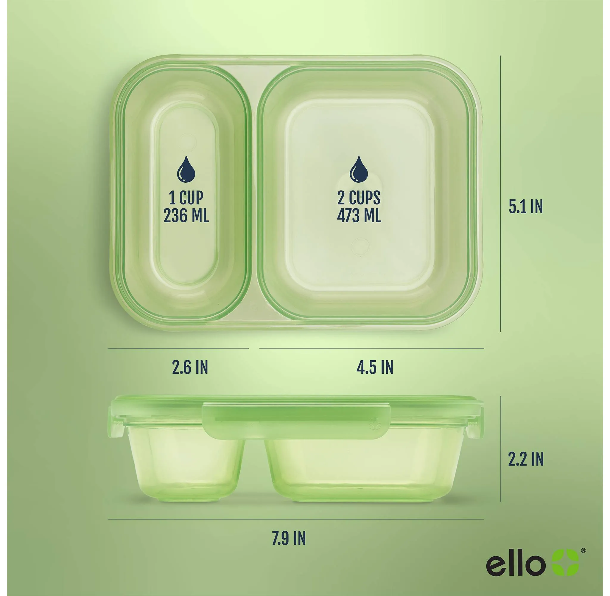 Divided Food Storage Containers - Green - Kaedas