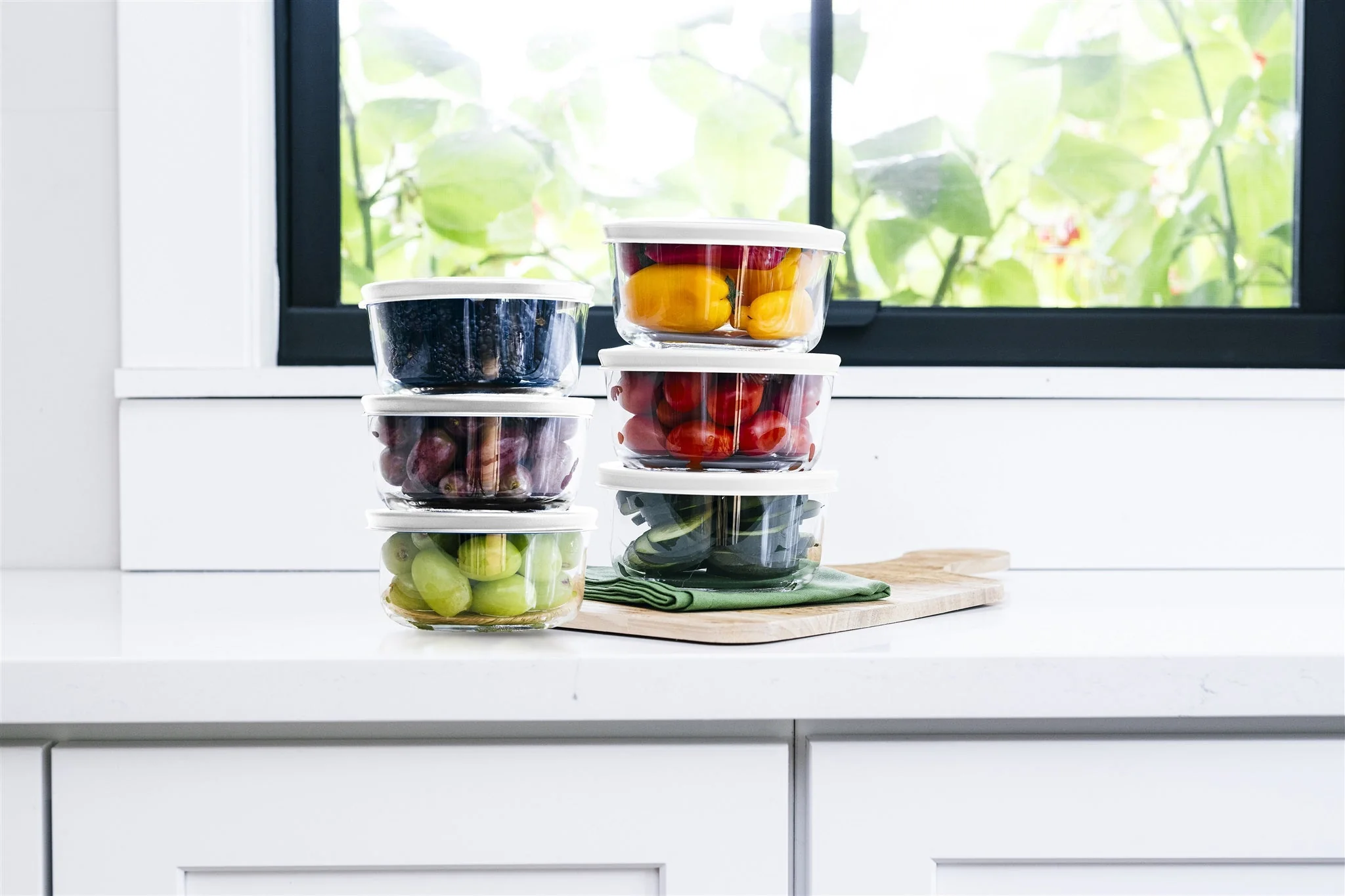 Glass Food Storage Containers - 12 Piece 2 Cup Set (6 Containers + 6 Lids), White - Kaedas