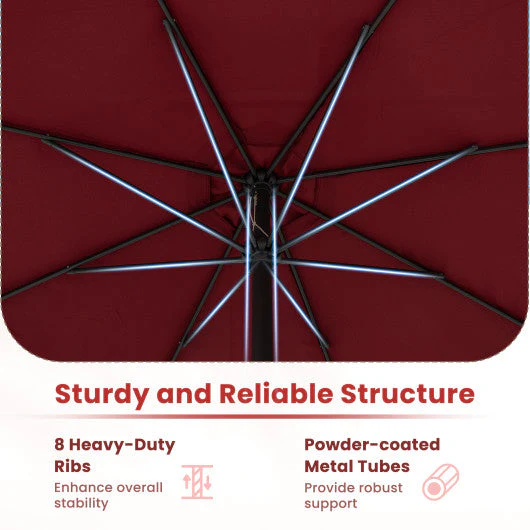 12 Feet Patio Umbrella With Crank Handle and 8 Sturdy Ribs-Red - Kaedas
