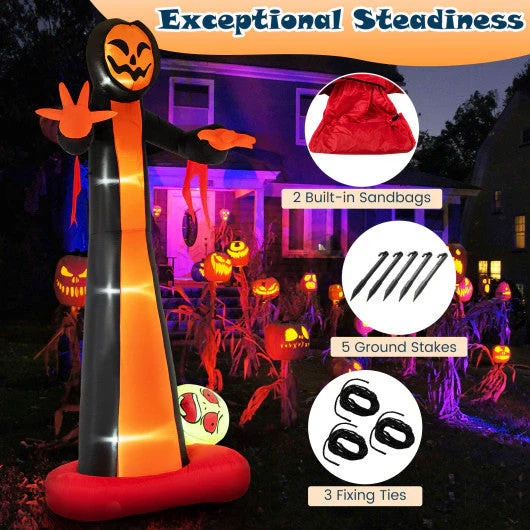 12 Feet Inflatable Grim Reaper Ghost With Built-in LED Lights and Scary Skull - Kaedas