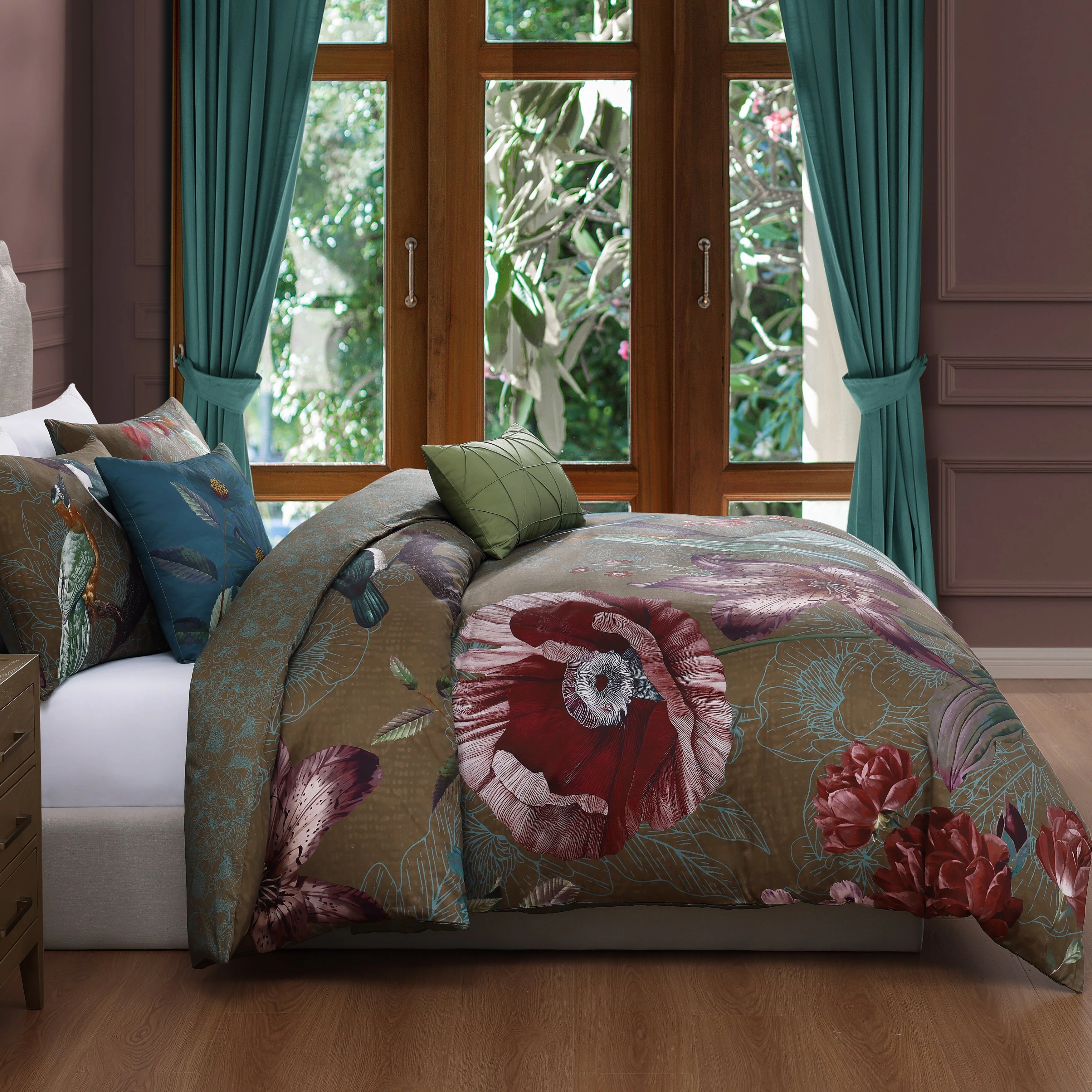 Bebejan Birds on Chocolate Brown 5 Piece Reversible Comforter Set - Kaedas