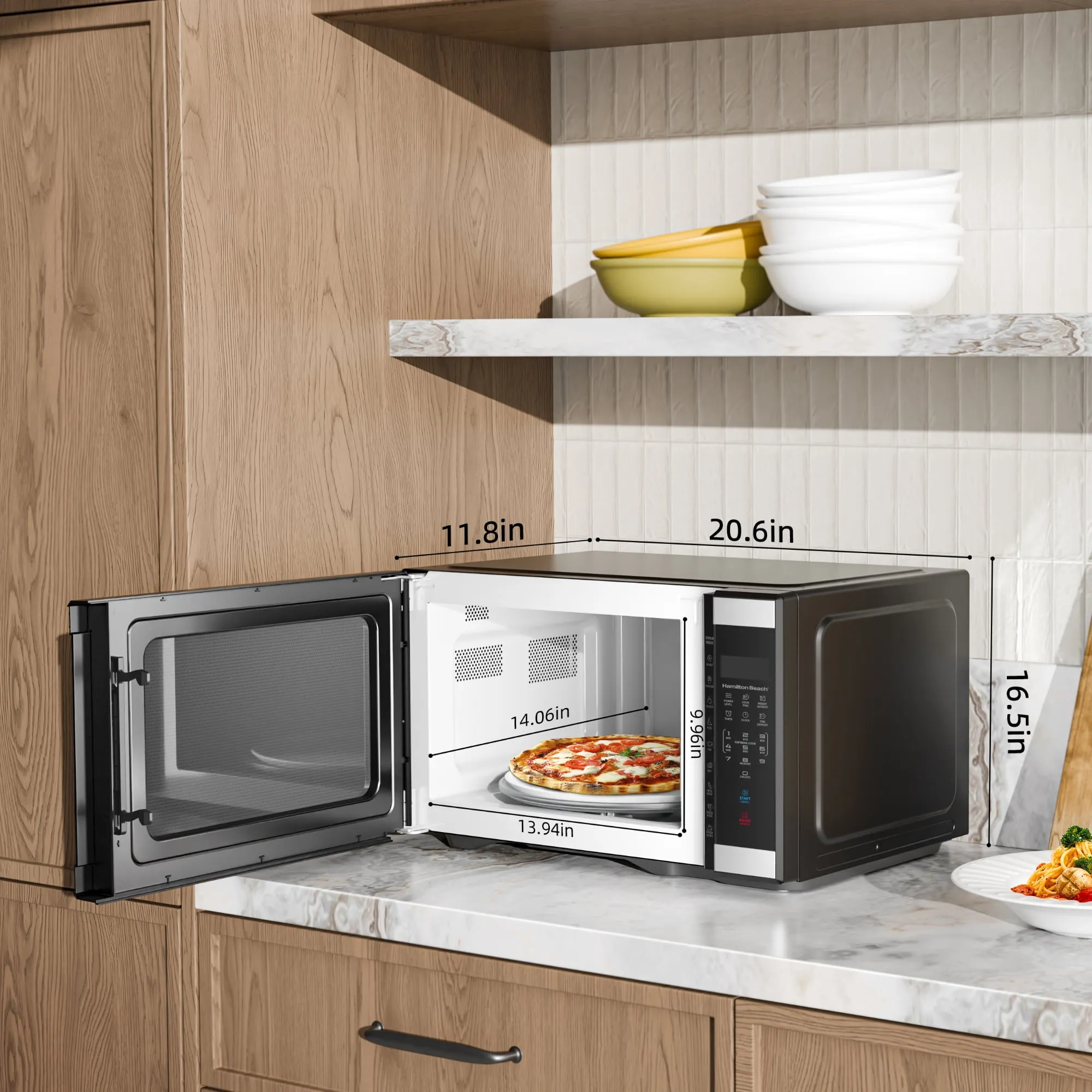 1.1 cu ft Countertop Microwave Oven, Black and Stainless Steel - Kaedas