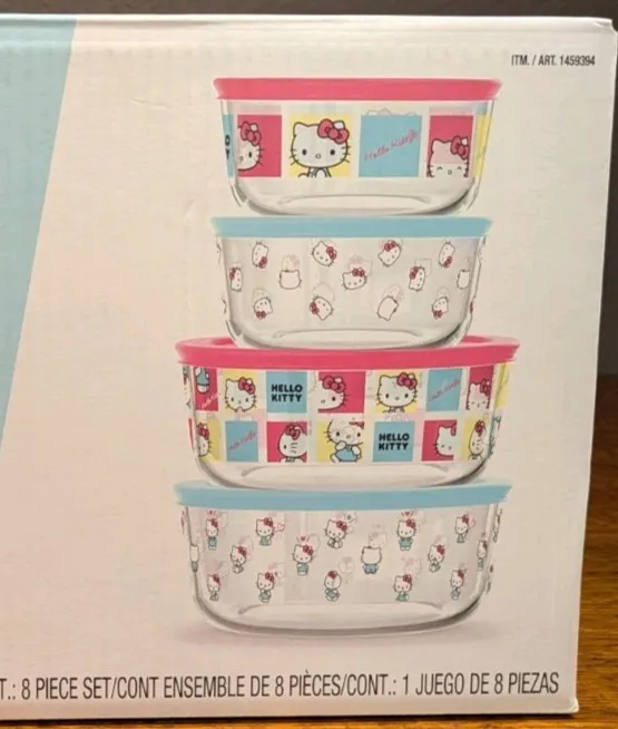 8-Piece Hello Kitty Pyrex Glass Food Storage Set (See Description) - Kaedas