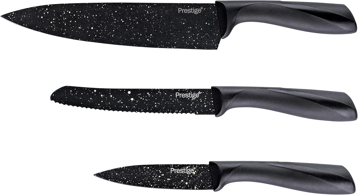 Stone Quartz Cutlery Set, 3 Piece, Black and Gold Speckle - Kaedas