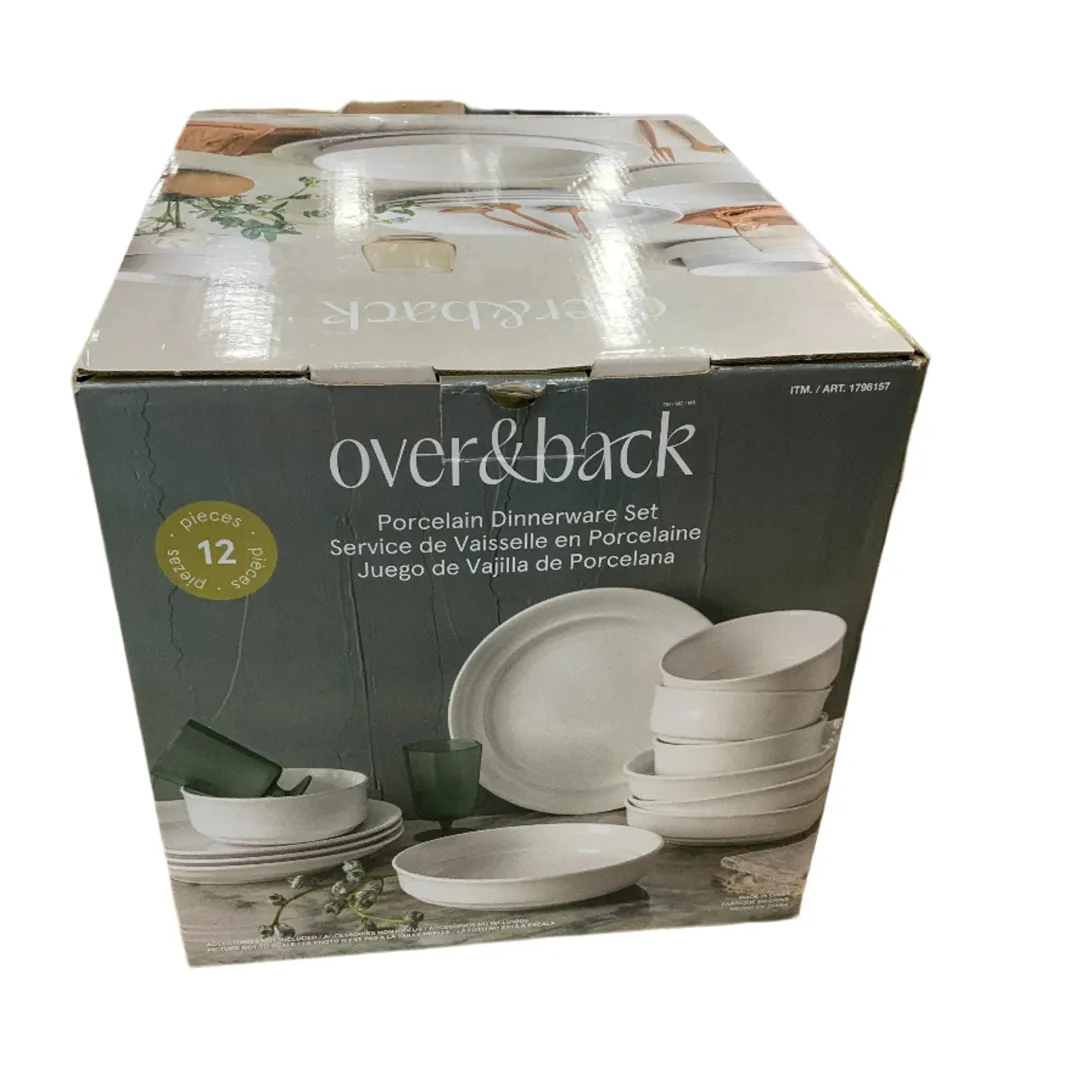 12-piece Rimmed Glossy Porcelain Dinnerware Set - White - Kaedas