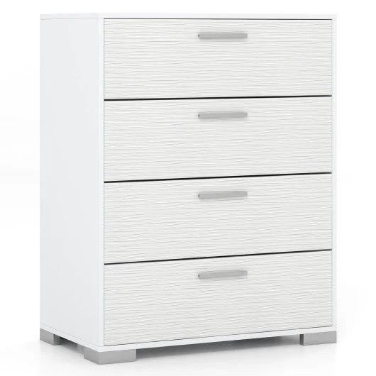 4 Drawer Storage Cabinet With Metal Legs Handles With Anti-Toppling Devices-White - Kaedas