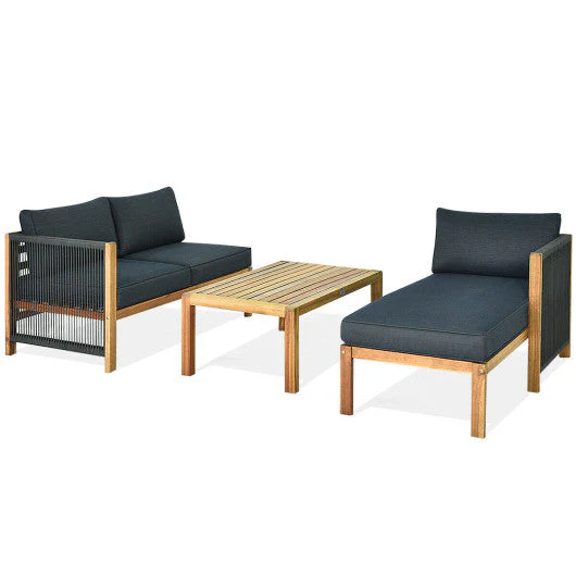 3 Piece Patio Acacia Sofa Set With Nylon Armrest - Kaedas