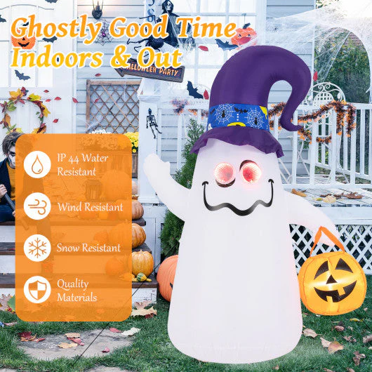 6 Ft Halloween Inflatables Cute Ghost With Dimming Infinity Mirror Light - Kaedas