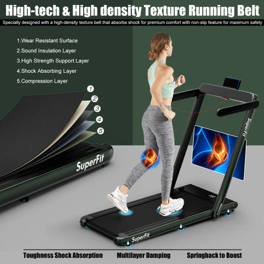 2.25HP 2 in 1 Folding Treadmill With APP Speaker Remote Control-Green - Kaedas