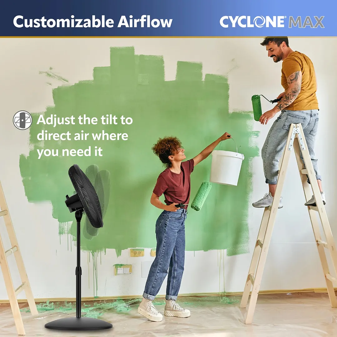 Cyclone Max 18, 23 ft/s High-Velocity Pedestal Fan, Remote, 53 H, Black, S18605, New - Kaedas