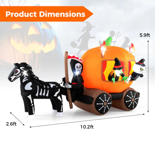 10.2 Feet Long Halloween Inflatable Carriage With Pumpkin and 2 Ghosts - Kaedas