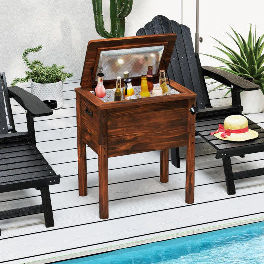Wooden Patio Cooler With 3 Handles and Bottle Opener-Brown - Kaedas