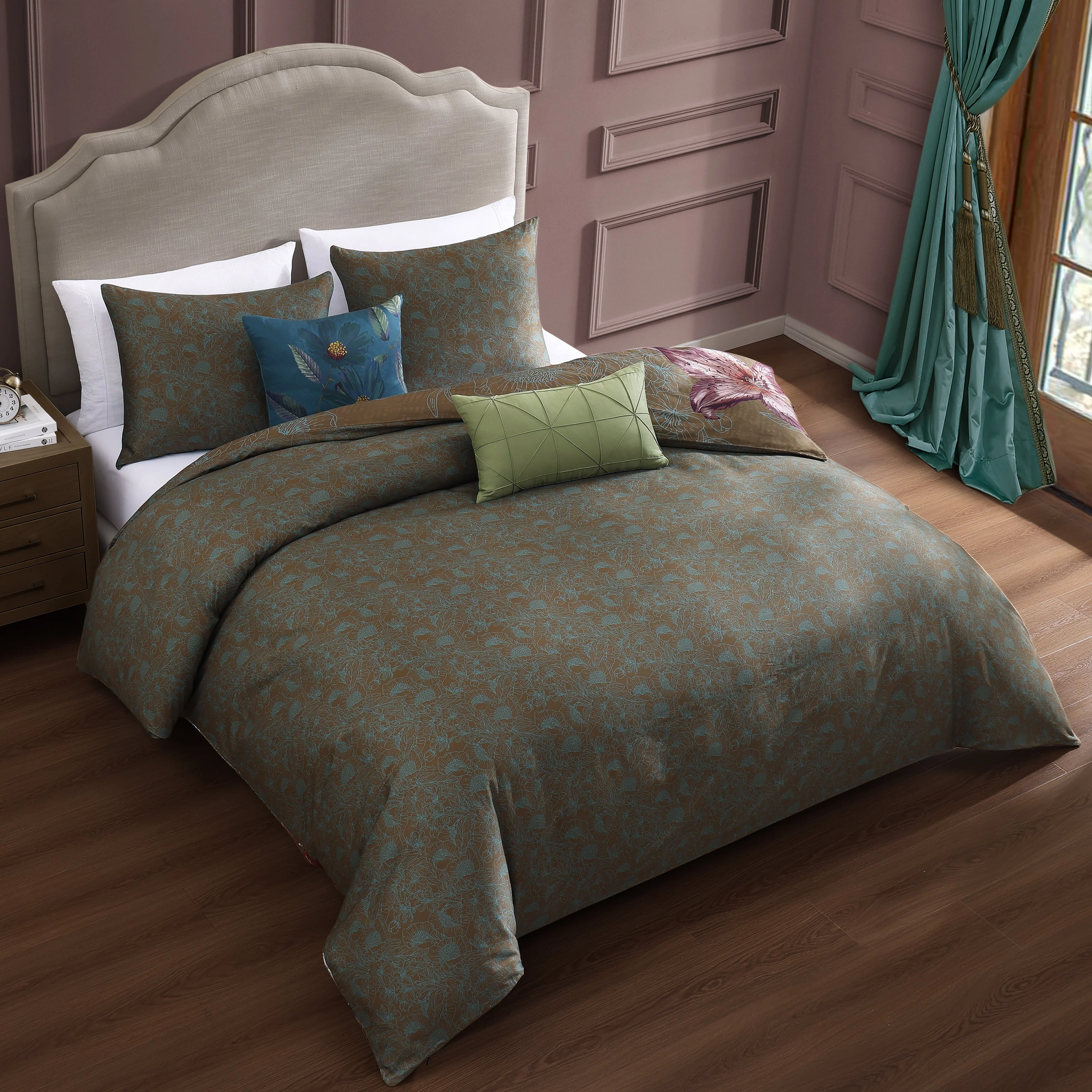 Bebejan Birds on Chocolate Brown 5 Piece Reversible Comforter Set - Kaedas