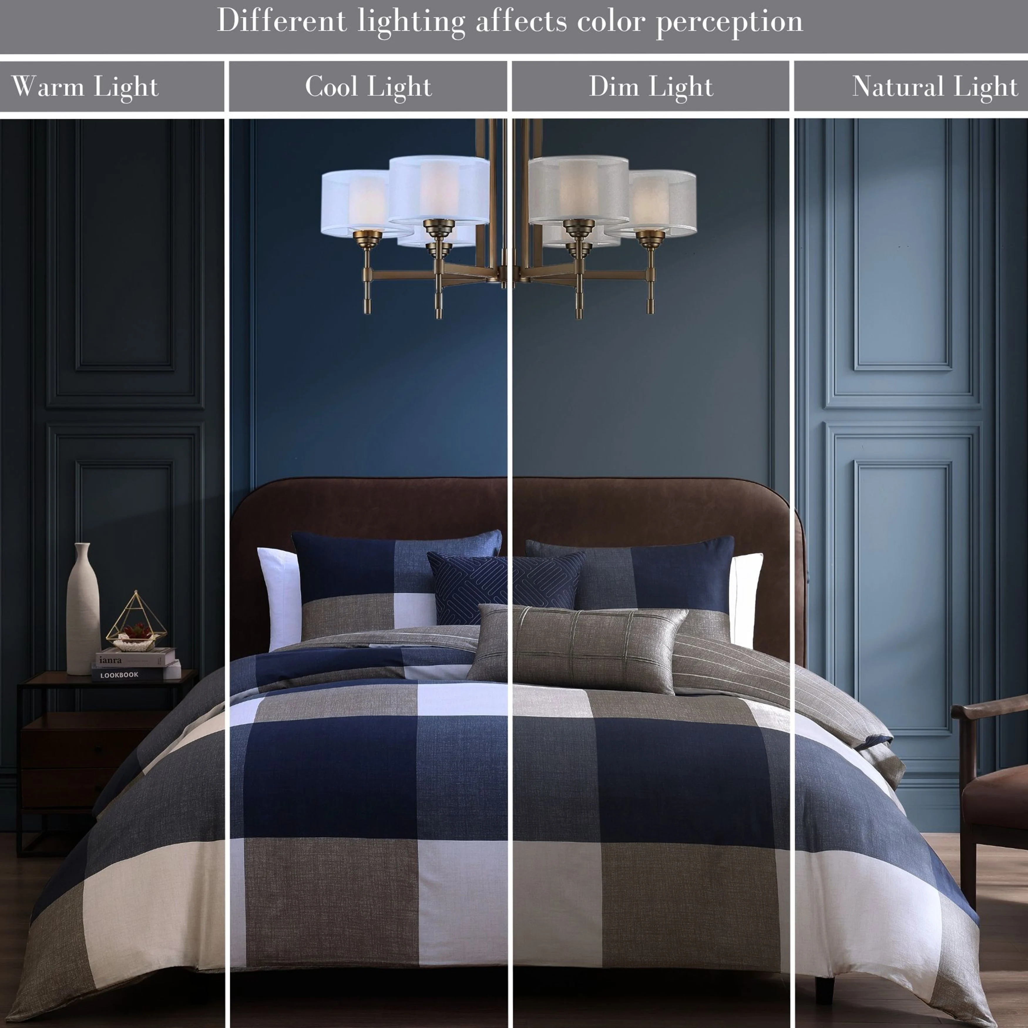 Bebejan Checkered Navy Tan 5 Piece Reversible Comforter Set - Kaedas