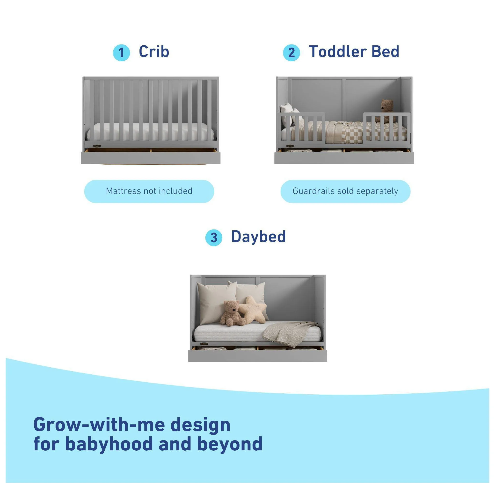 3-in-1 Convertible Crib with Drawer - Kaedas