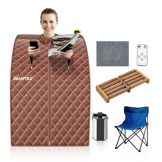 Portable Personal Steam Sauna Spa With 3L Blast-Proof Steamer Chair-Coffee - Kaedas
