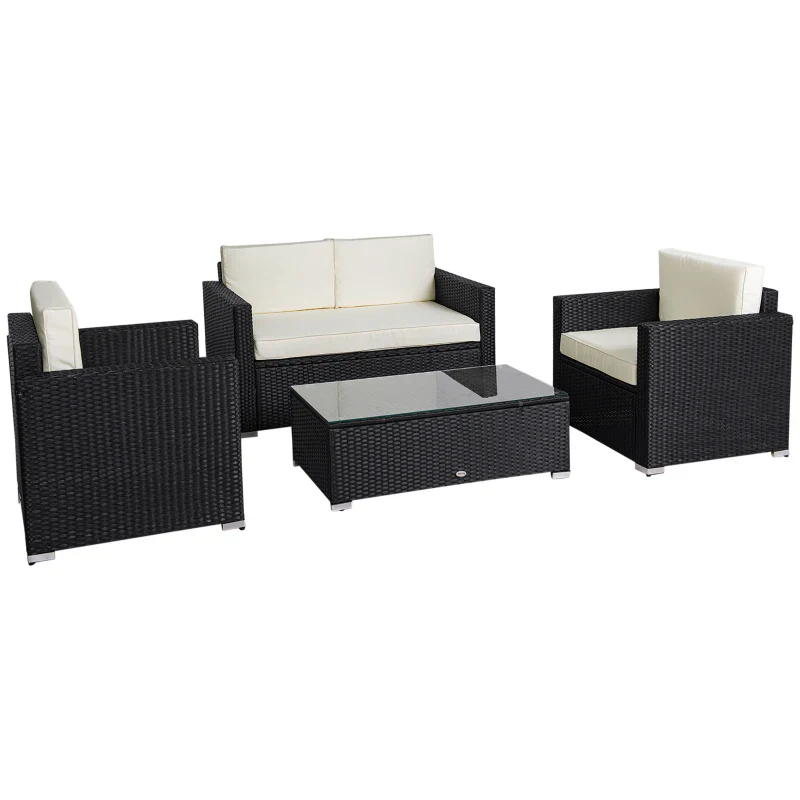 Outsunny 4 Piece Wicker Patio Furniture Set with Cushions -  White - Kaedas