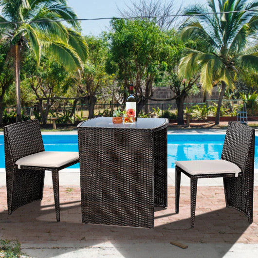 3 Pieces Cushioned Wicker Patio Bistro Set With No Assembly Needed - Kaedas