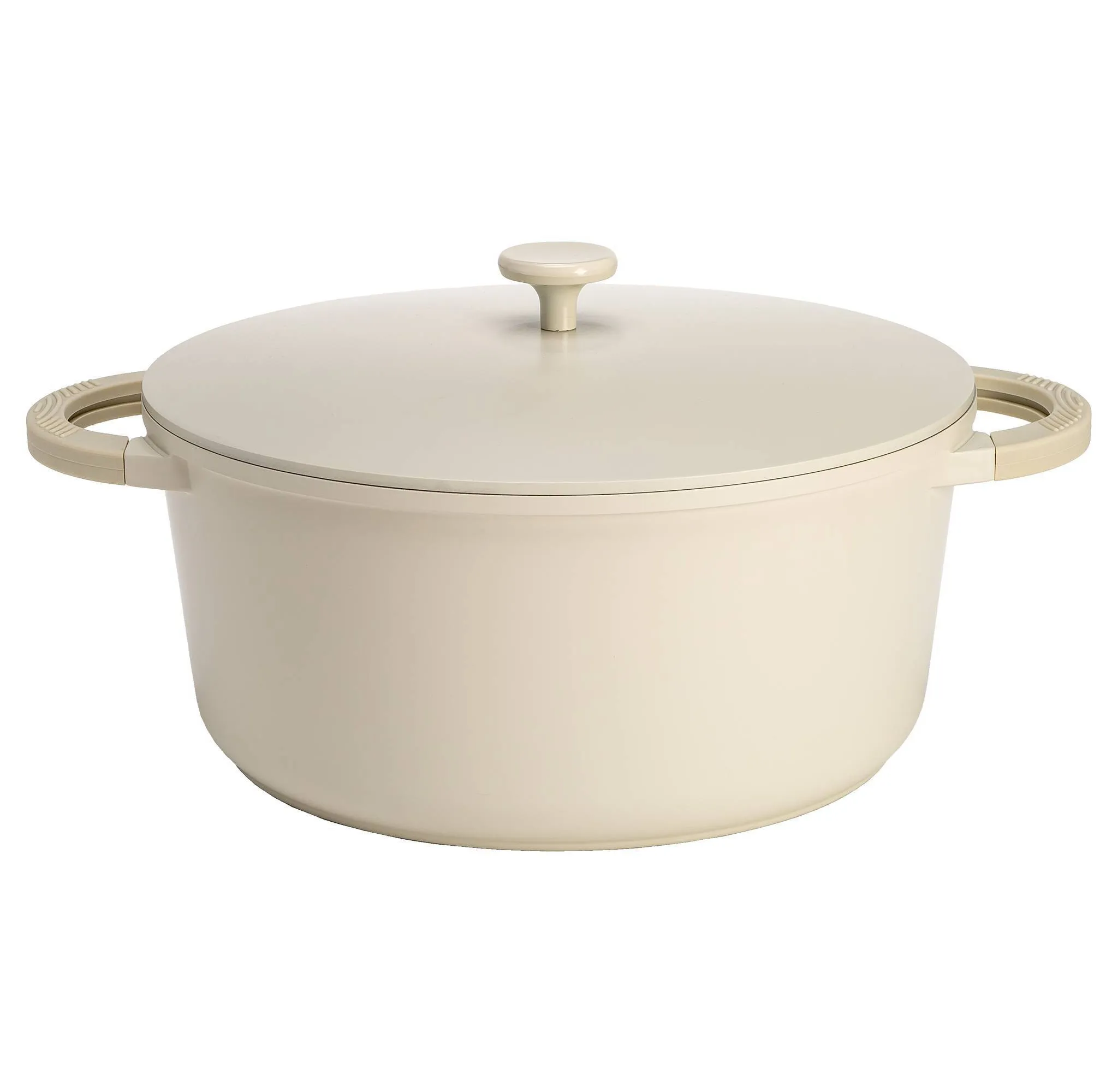 7qt Cast Aluminum, Ceramic Stock Pot with Lid, Side Handles and Silicone Grip Cream: Dishwasher-Safe Cooking Pot - Kaedas