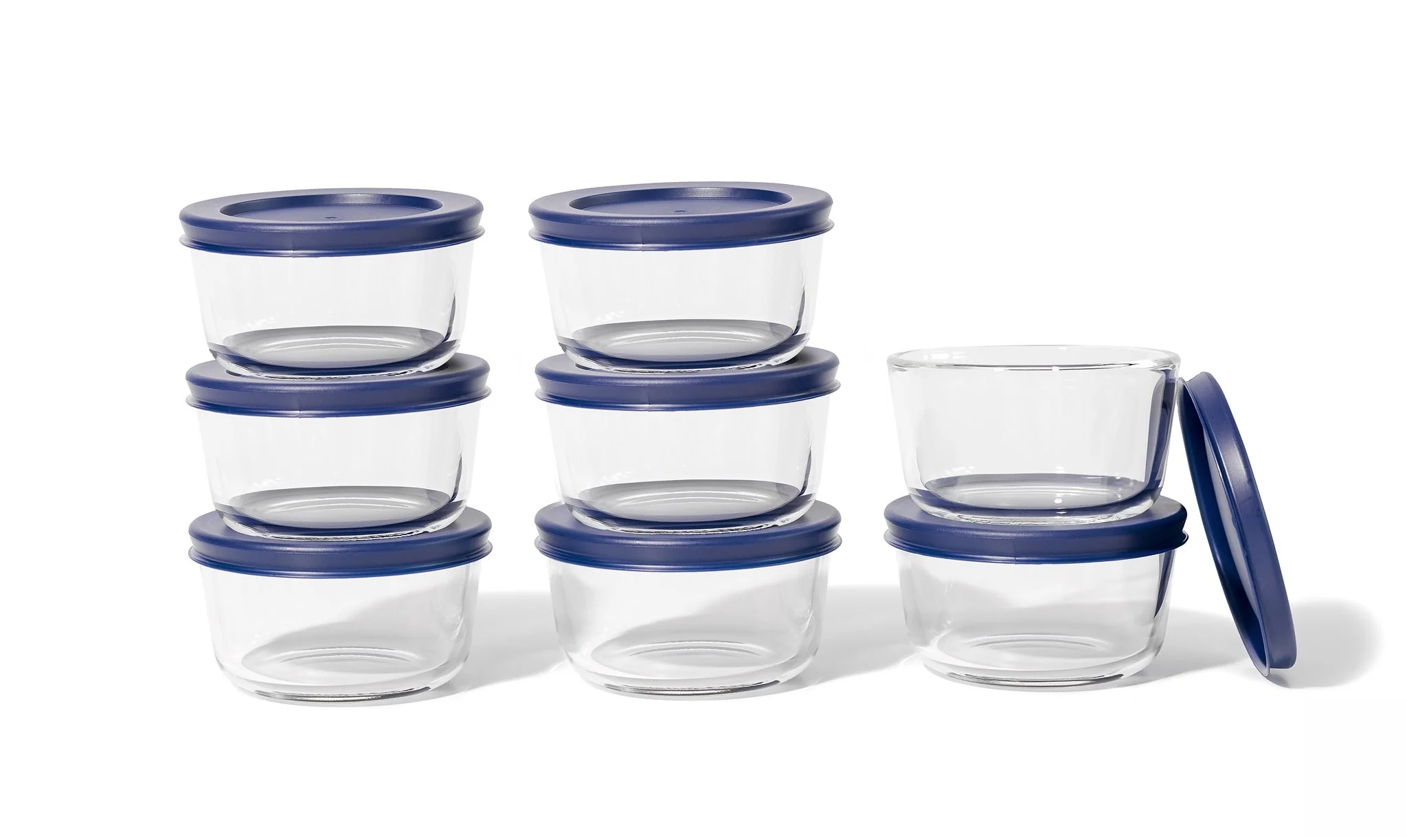 Glass Food Storage Containers - 16 Piece 7oz Set (8 Containers + 8 Lids), Blue - Kaedas