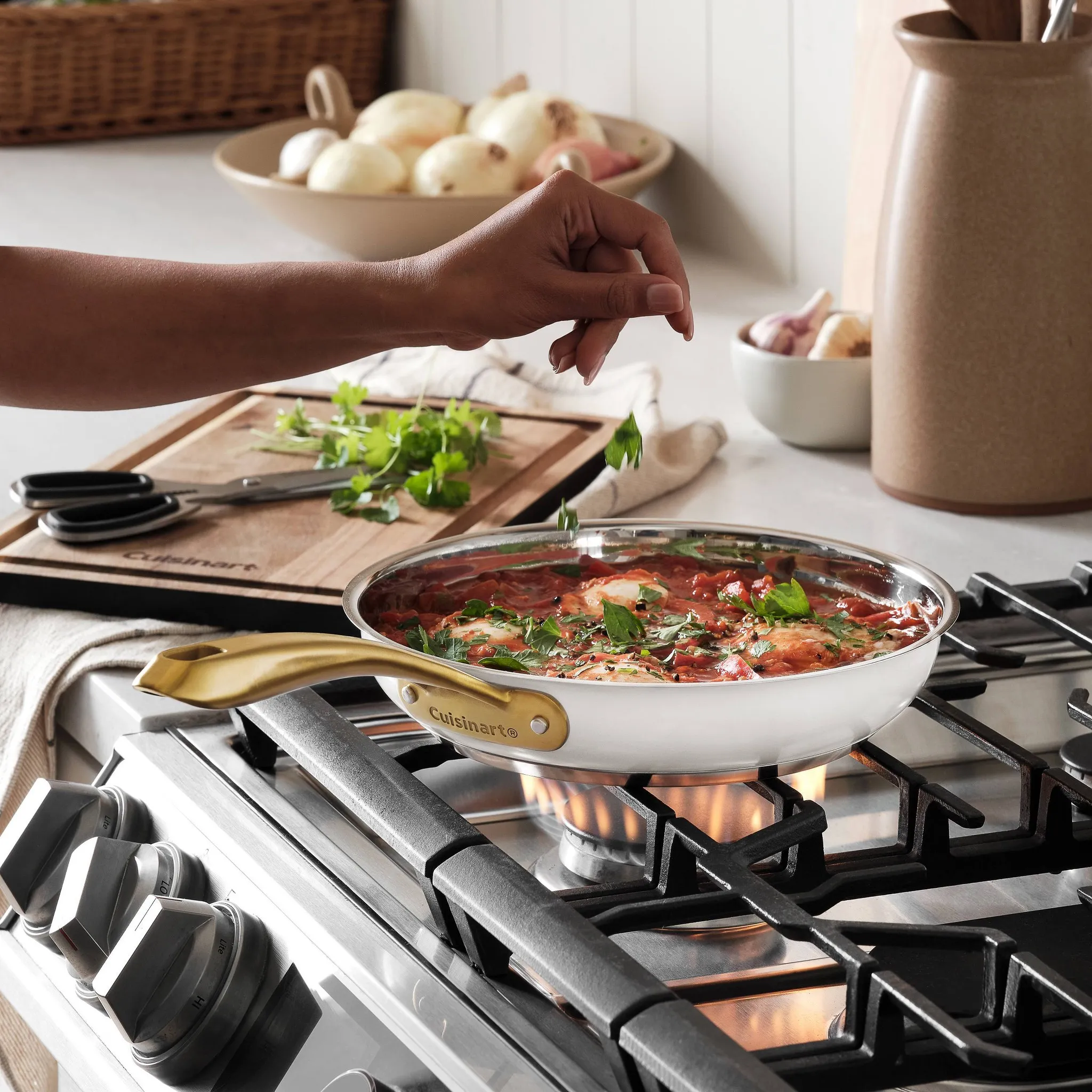 Classic 8pc Stainless Steel Cookware Set with Brushed Gold Handles- Matte White - Kaedas