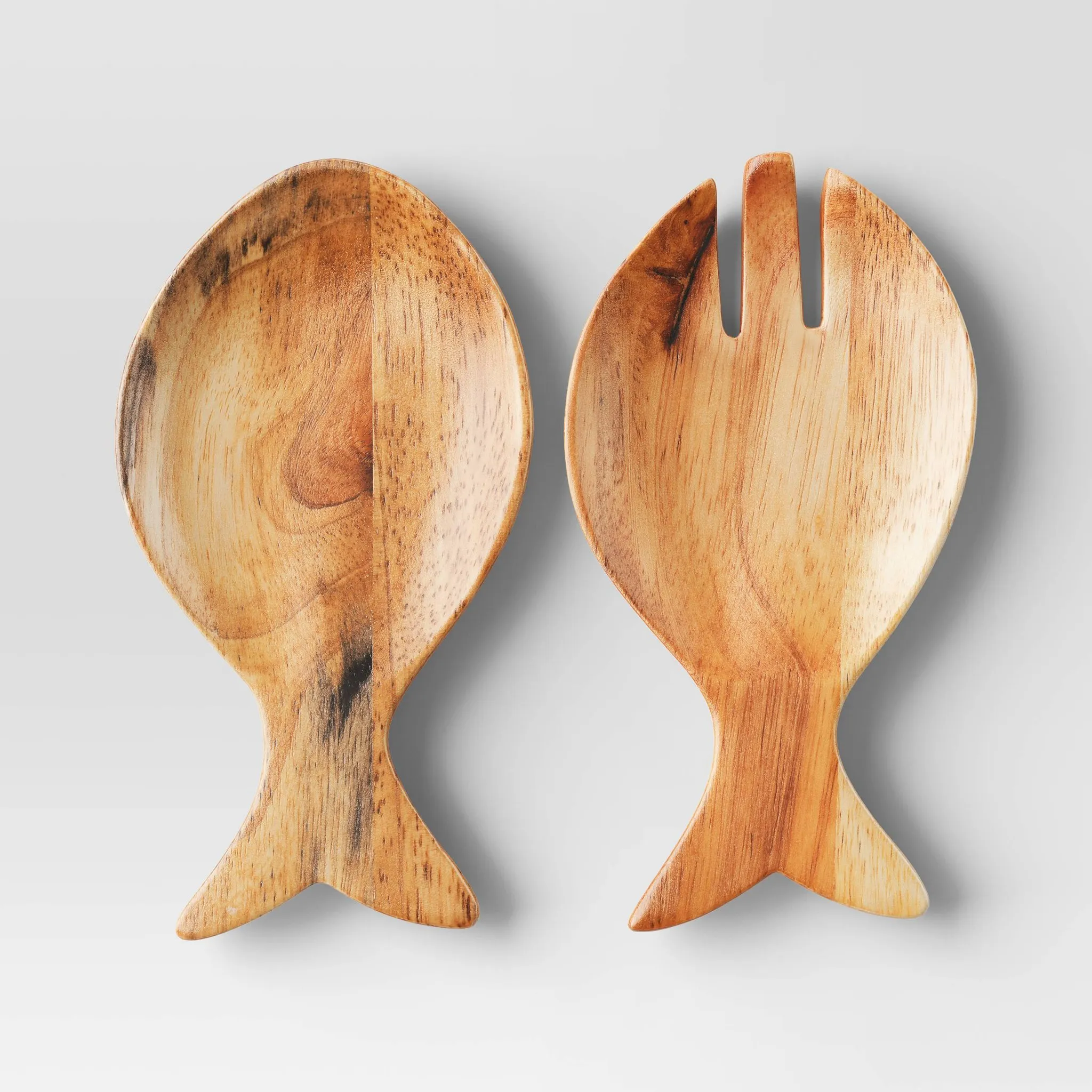 Coastal 2pc Wooden Fish Shape Salad Serving Set - Kaedas