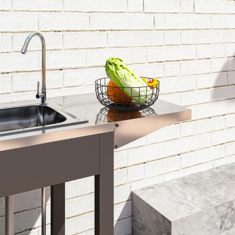 Outsunny Outdoor Grill Table with Stainless Steel Sink and Drainage - Kaedas