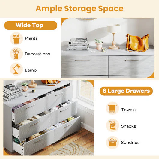 6 Drawer Storage Cabinet With Metal Legs Handles With Anti-Toppling Devices-Grey - Kaedas