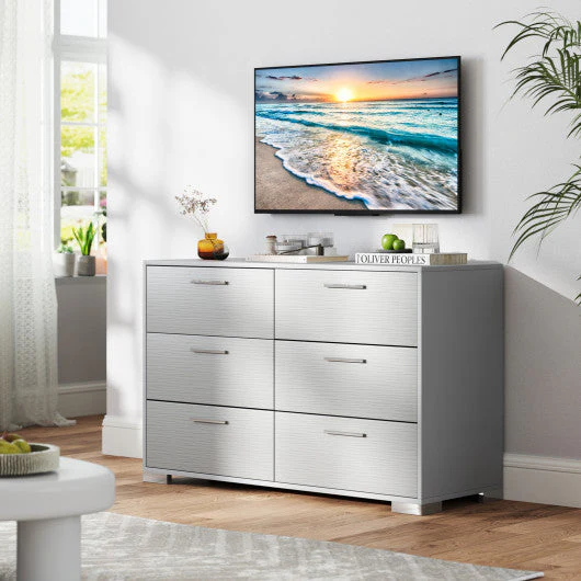 6 Drawer Storage Cabinet With Metal Legs Handles With Anti-Toppling Devices-Grey - Kaedas