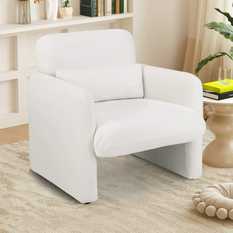 Modern Upholstered Chenille Accent Chair With Removable Lumbar Pillow-White - Kaedas