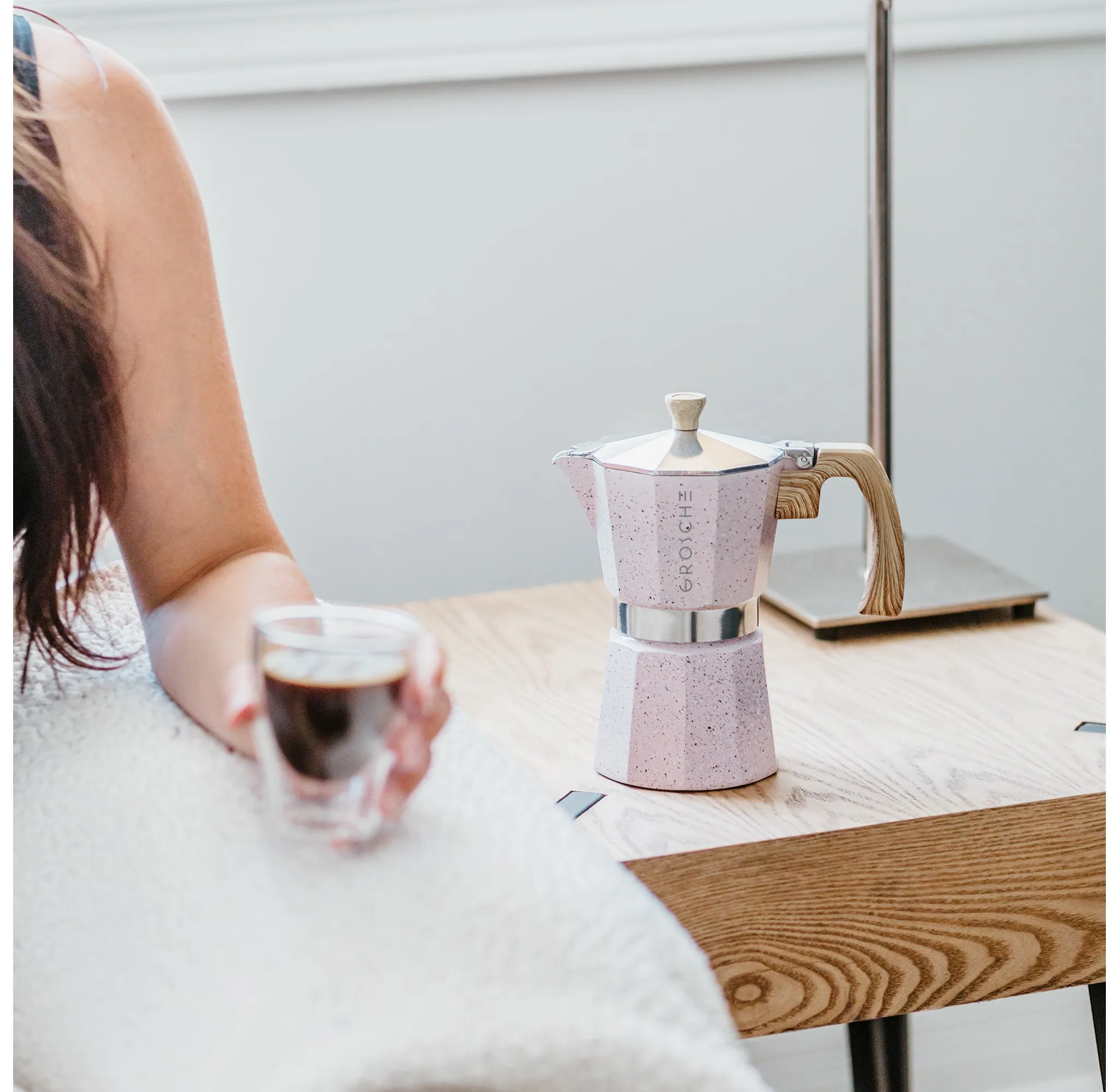 Milano Stone Stovetop Espresso Maker, 12 Cup, Blush Pink - Kaedas