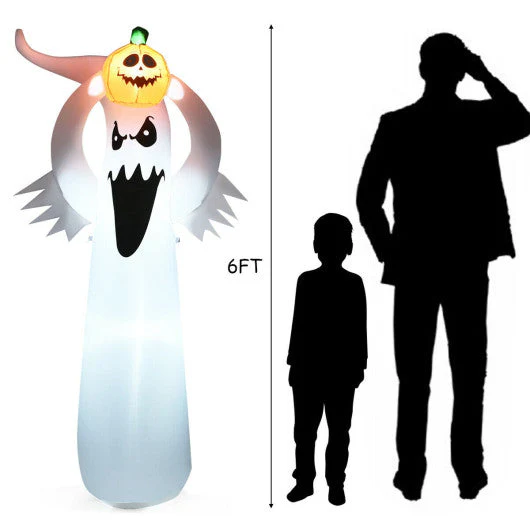 6 Feet Halloween Inflatable Blow Up Ghost With Pumpkin and LED Lights - Kaedas