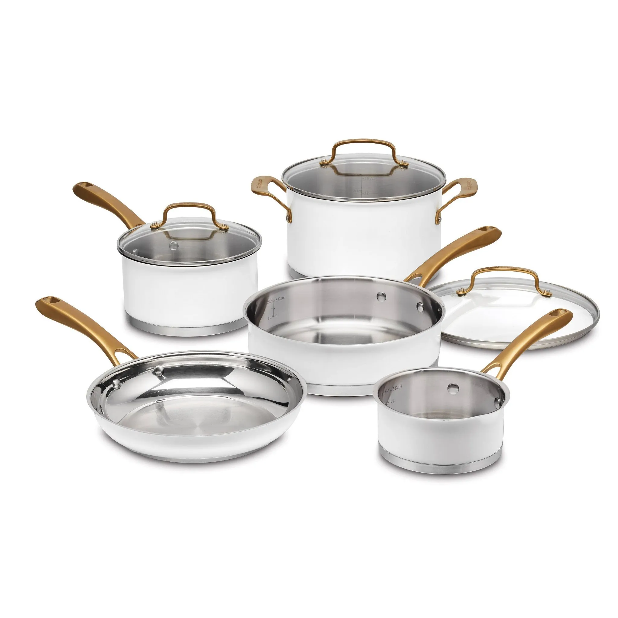 Classic 8pc Stainless Steel Cookware Set with Brushed Gold Handles- Matte White - Kaedas