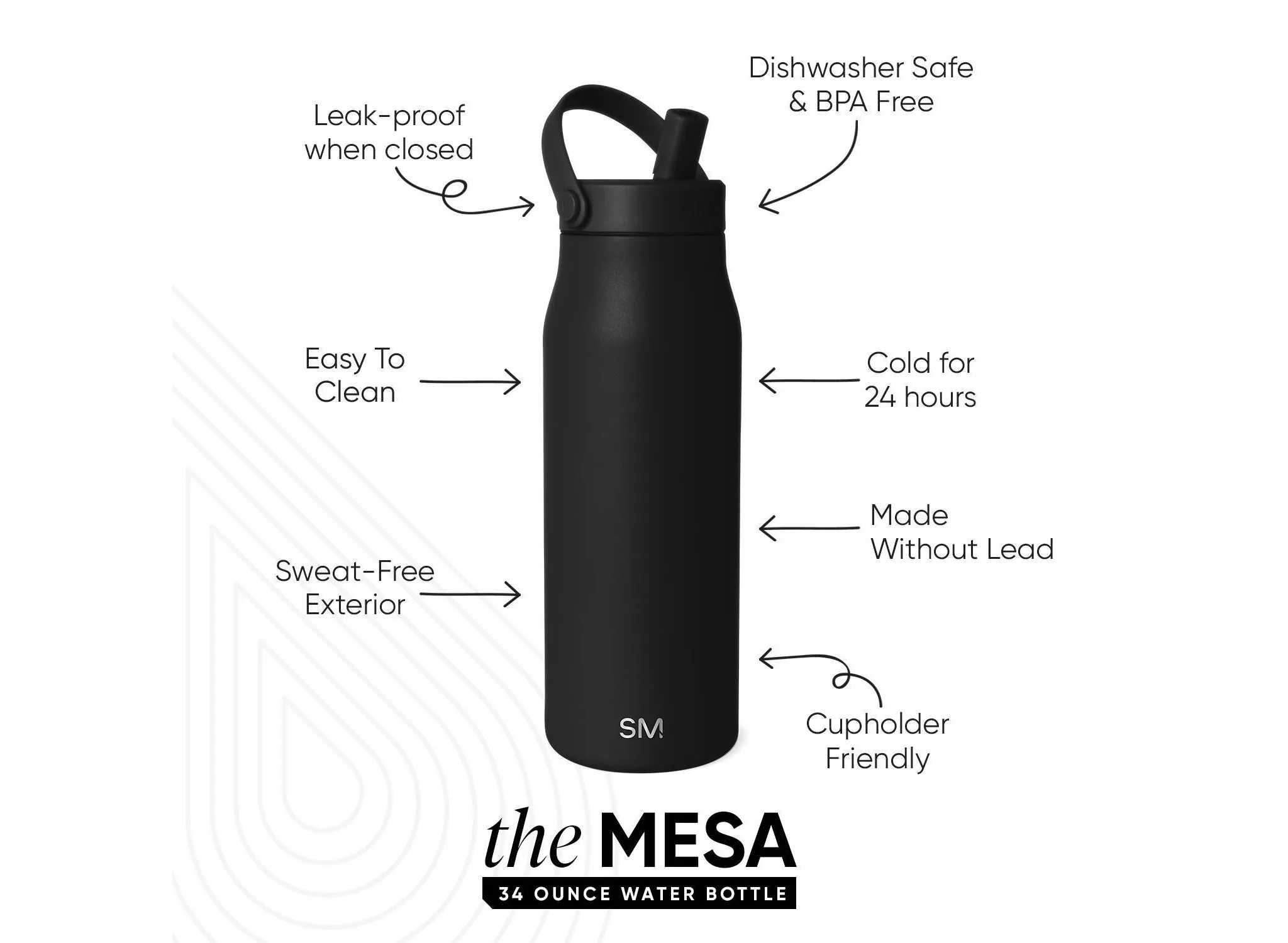 34oz Mesa Water Bottle - Black - Kaedas