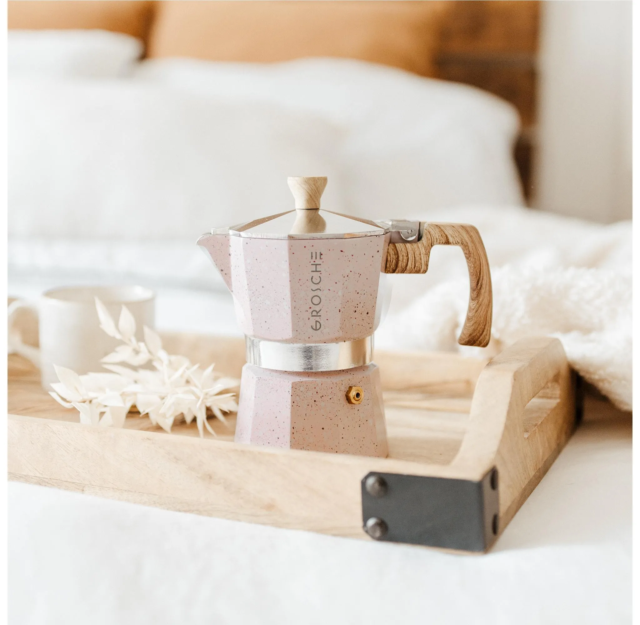 Milano Stone Stovetop Espresso Maker, 12 Cup, Blush Pink - Kaedas