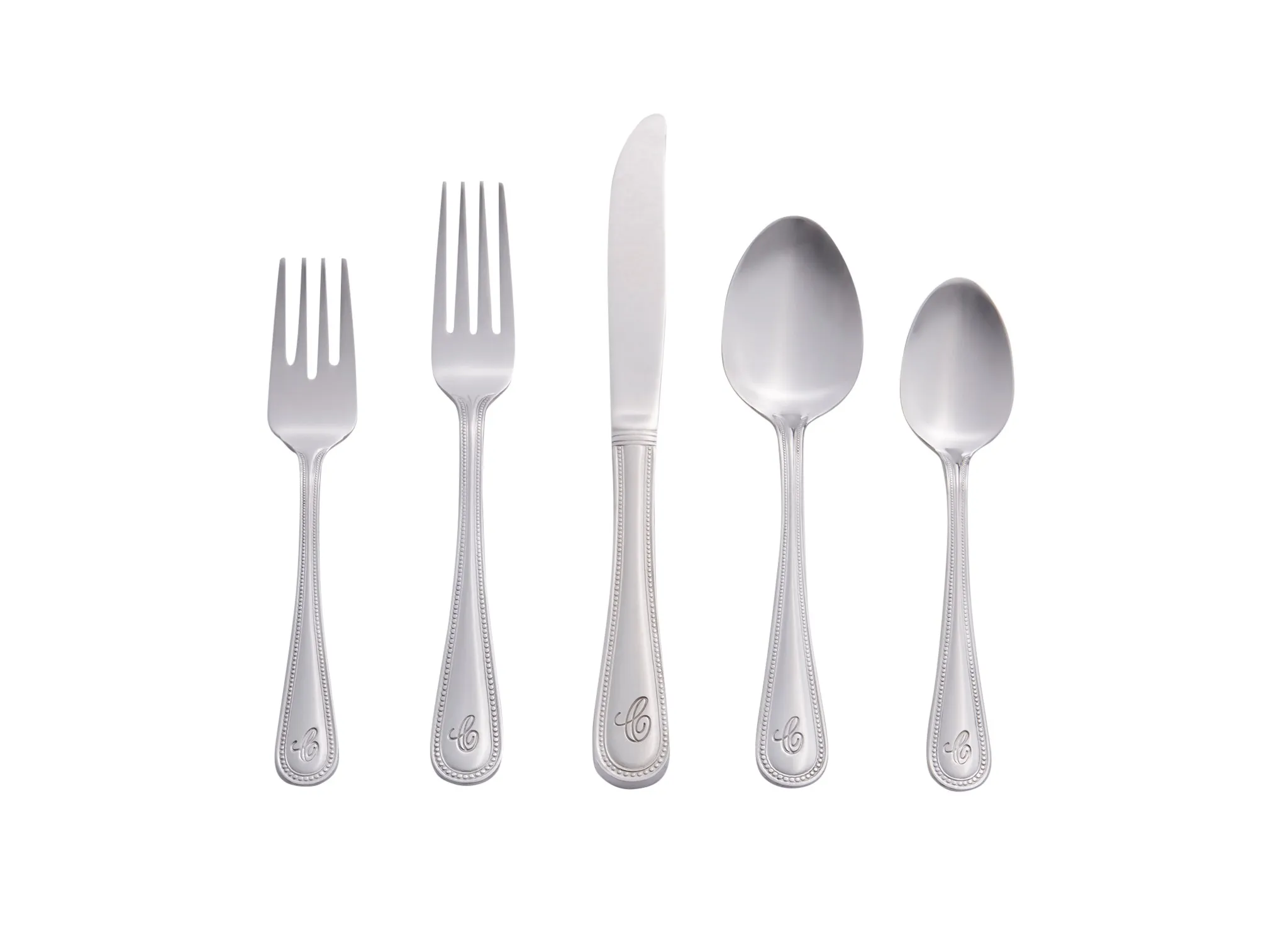 Riverridge Beaded 46-Piece Monogrammed Flatware Set - C, Service for 8 - Silver - Kaedas