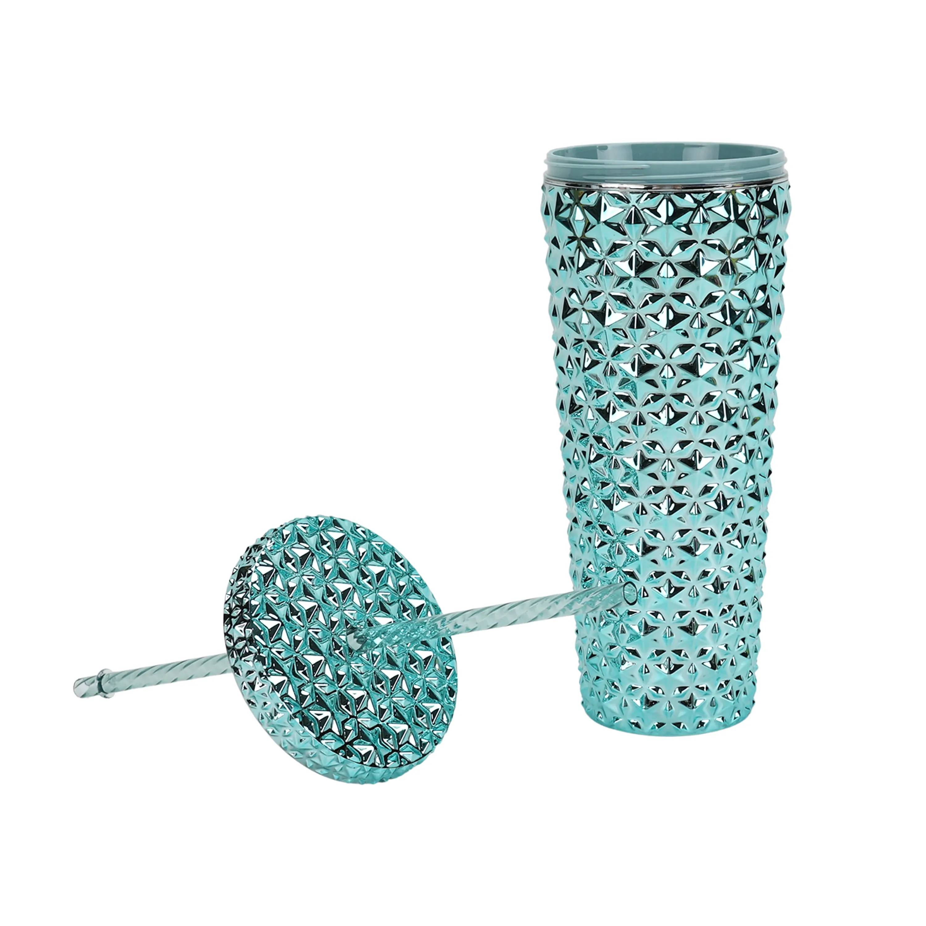 26 oz Plastic Double Wall Insulated Textured Tumbler with Straw - Blue Metallic - Kaedas