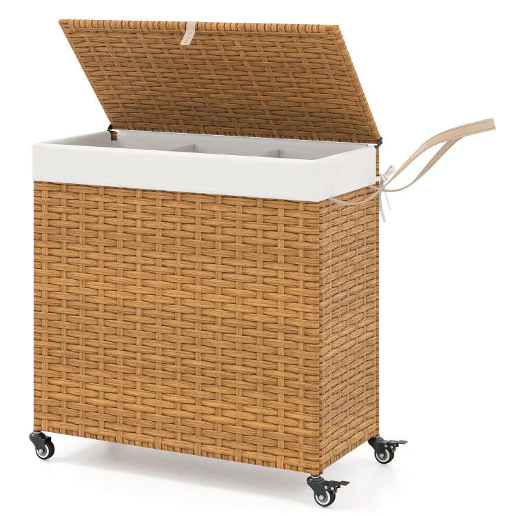 Laundry Hamper With Wheels and Lid-Natural - Kaedas