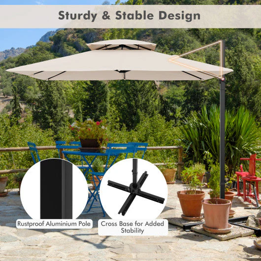 9.5 Feet Cantilever Patio Umbrella With 360¡ã Rotation and Double Top-Beige - Kaedas
