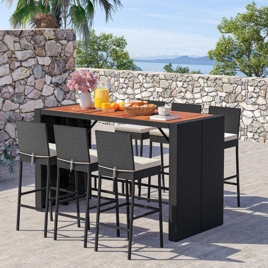7 Pieces Patio Rattan Bar Set With Seat Cushions for Porch Yard Garden - Kaedas