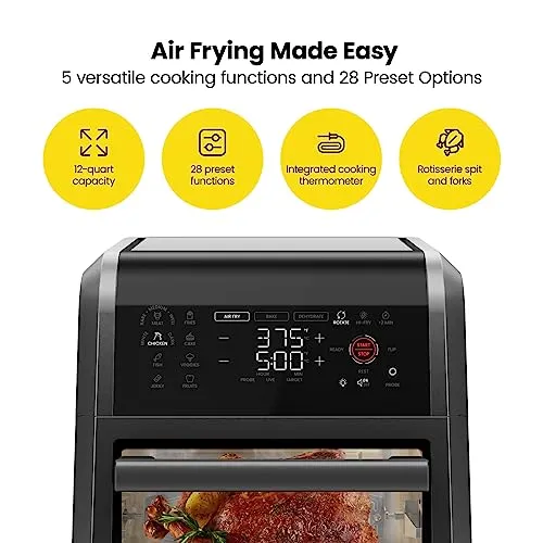 ExacTemp 12 Quart 5-In-1 Air Fryer With Integrated Smart Thermometer - Black - Kaedas