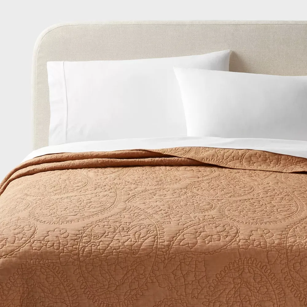 Washed Paisley Stitch Quilt Full/Queen - Camel - Kaedas