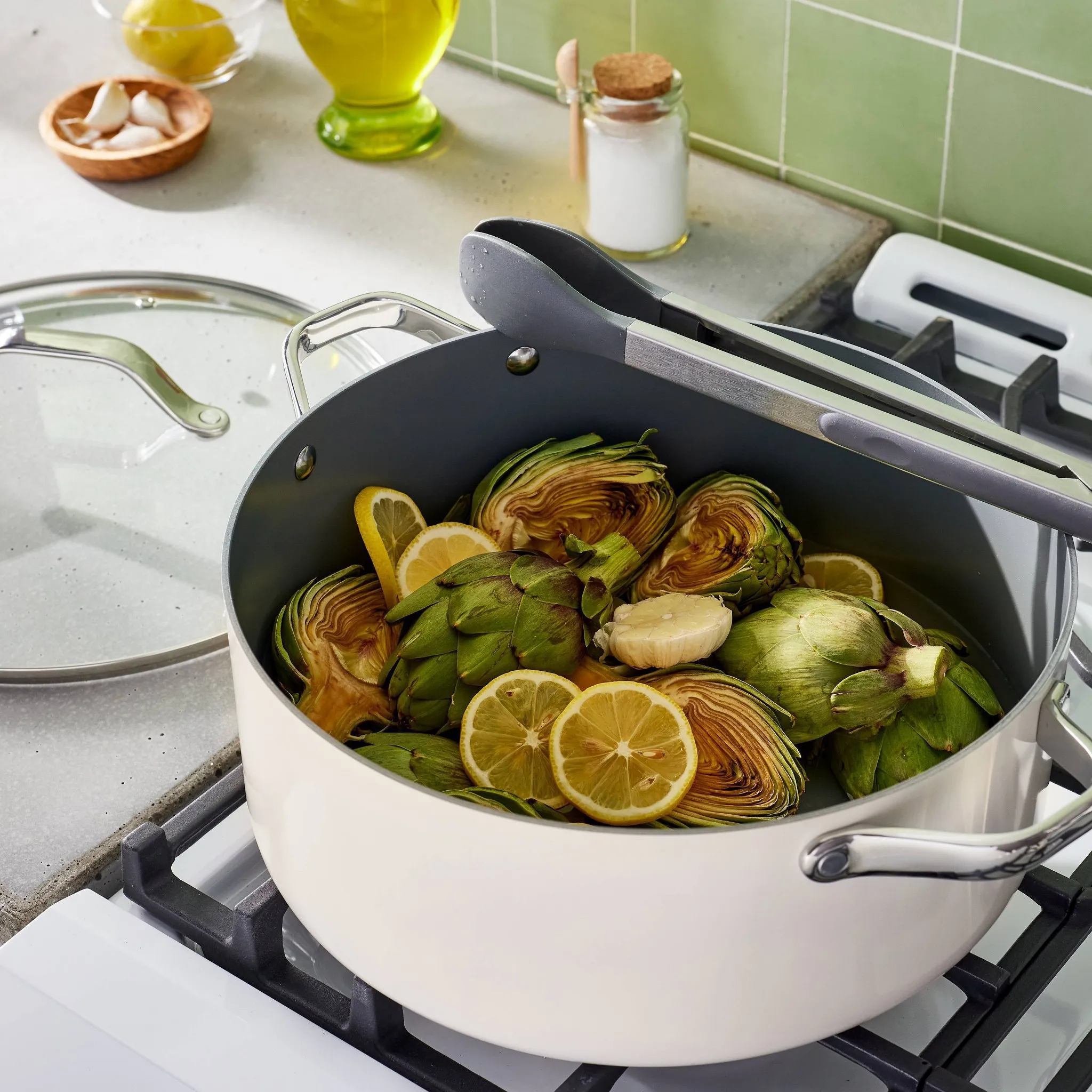 8qt Nonstick Ceramic Coated Aluminum Wide Stock Pot Cream - ™ - Kaedas