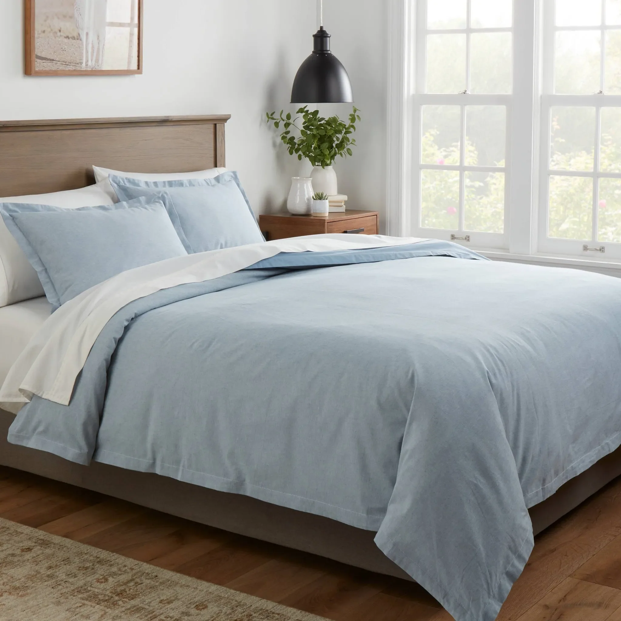King Cotton Linen Chambray Duvet Cover & Sham Set Blue - Kaedas