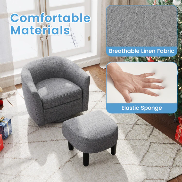 Modern Club Swivel Accent Chair With Ottoman Footrest Curved Backrest-Beige - Kaedas