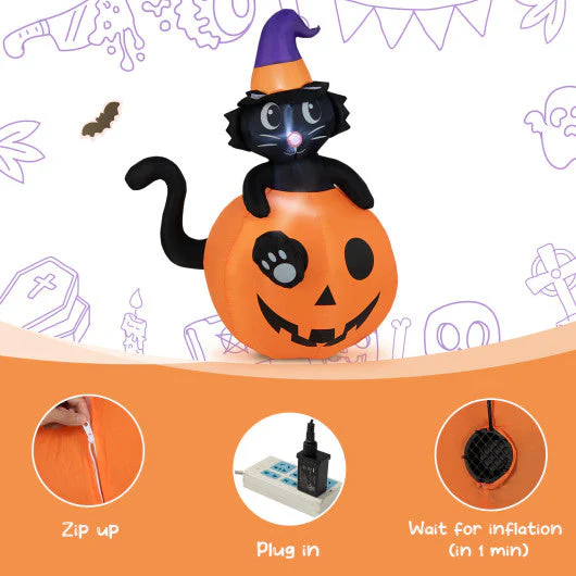 5 Feet Inflatable Halloween Pumpkin With Witch's Black Cat - Kaedas