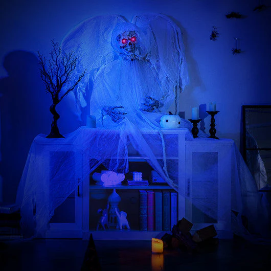8.3 Ft Halloween Standing Haunted Angel With Lighted Eyes and Automatic Wing Movement - Kaedas