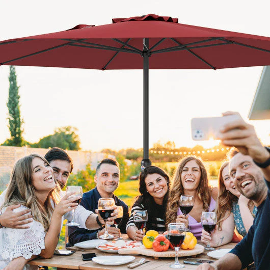 12 Feet Patio Umbrella With Crank Handle and 8 Sturdy Ribs-Red - Kaedas
