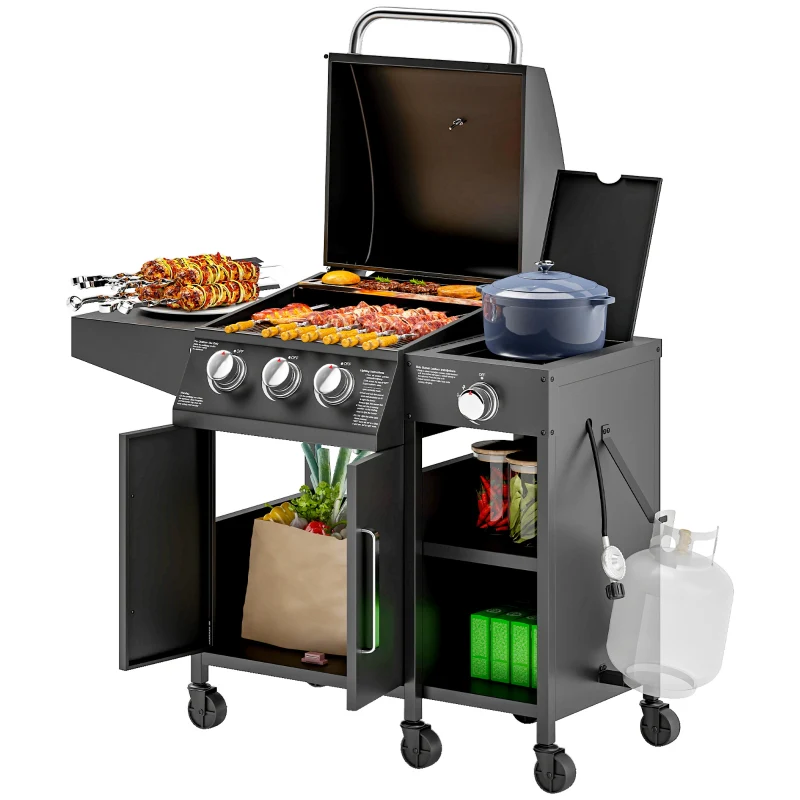 Outsunny 3 Burner Propane Gas Grill with Side Burner - Kaedas