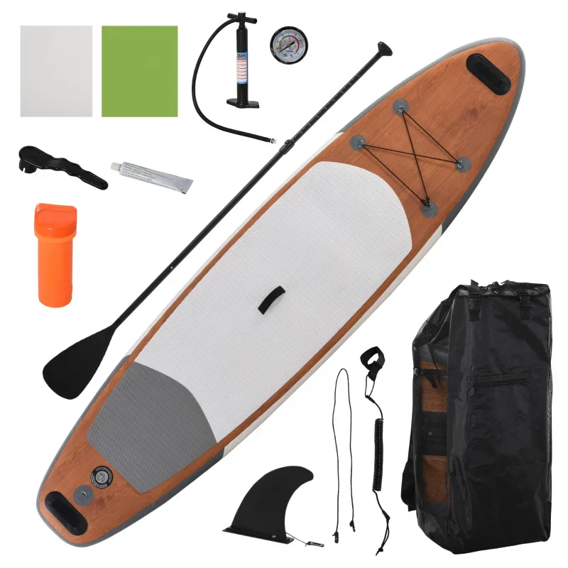 Soozier Inflatable Stand Up Paddle Board Ultra-Light Yoga SUP with Non-Slip Deck Pad, Premium Accessories, Waterproof Bag, Safety Leash and Hand Pump for Surfing, Brown - Kaedas